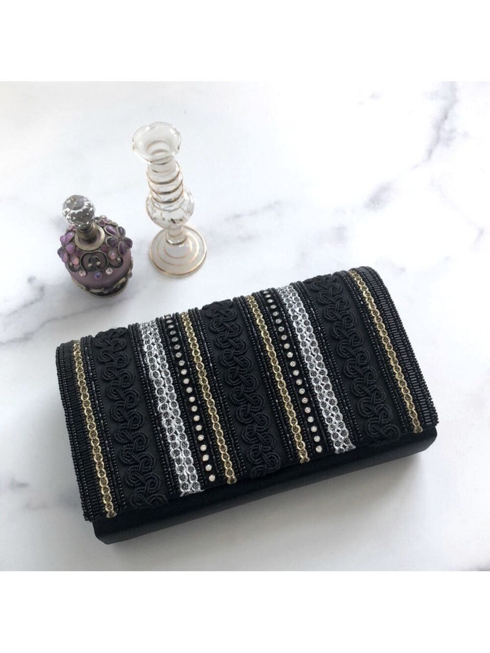 VTG Delill by Hashimoto NY Vintage Beaded Fabric Evening Bag Purse Clutch